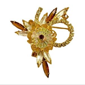 Vintage Juliana Topaz Rhinestone Flower Brooch